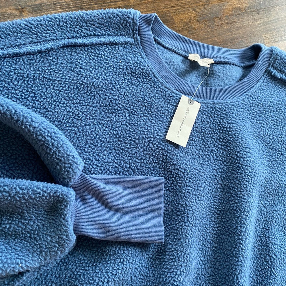 Pilcro Anthropologie Blue Fuzzy Pullover Slouchy Sweatshirt Womens Small NWT